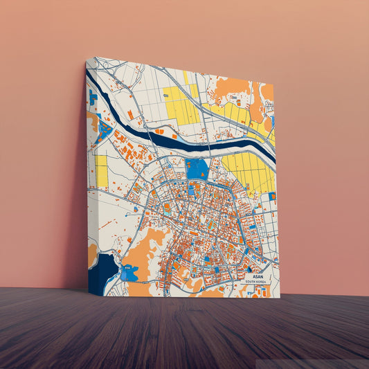 Asan South Korea Colorful City Map Canvas Print