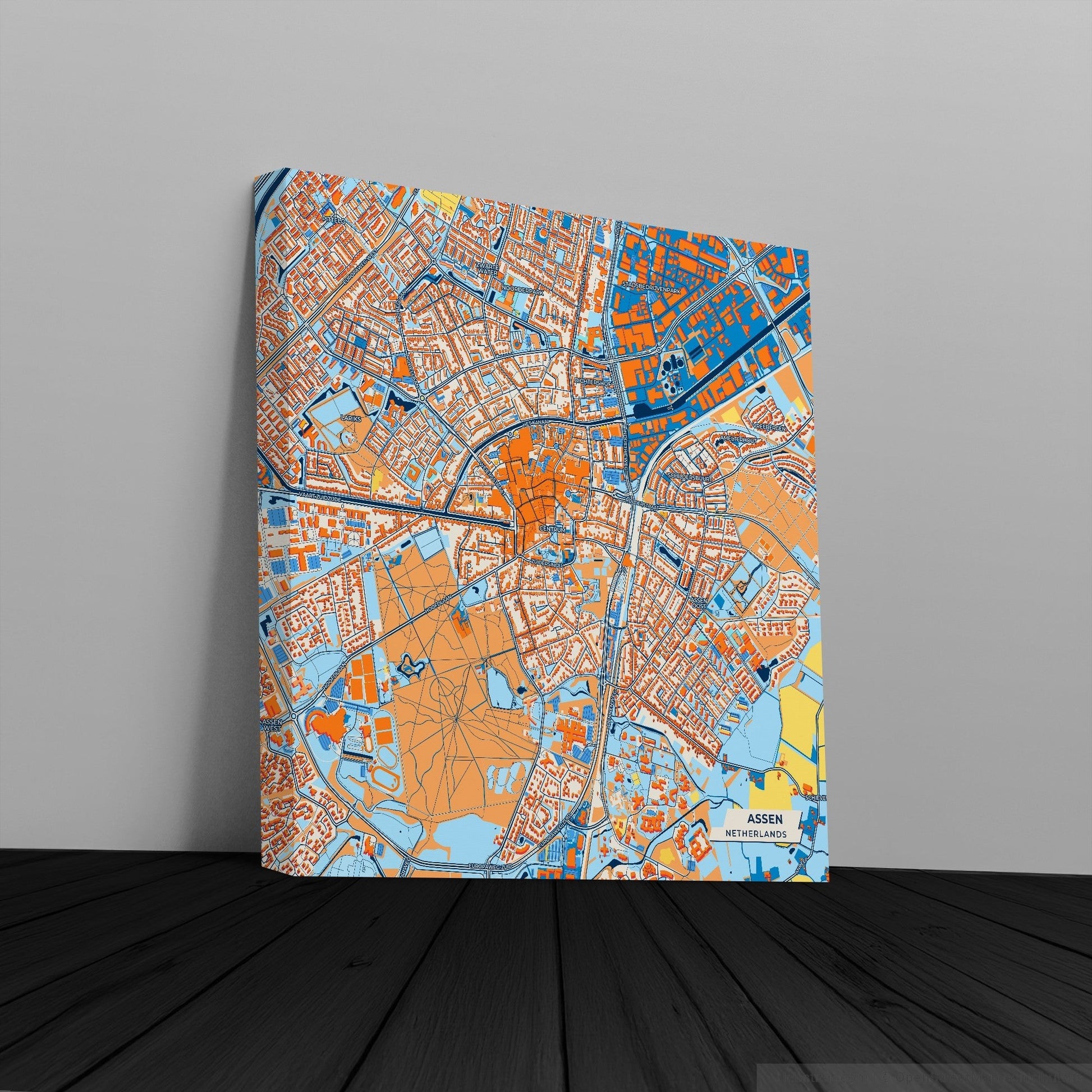 Assen Netherlands Colorful City Map Canvas Print