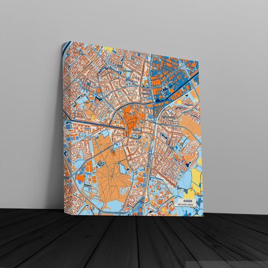 Assen Netherlands Colorful City Map Canvas Print