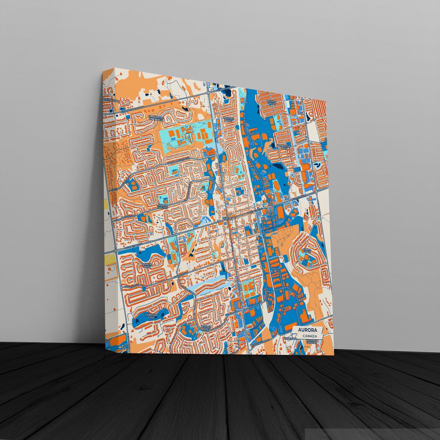 Aurora Canada Colorful City Map Canvas Print