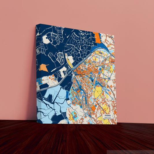 Aveiro Portugal Colorful City Map Canvas Print