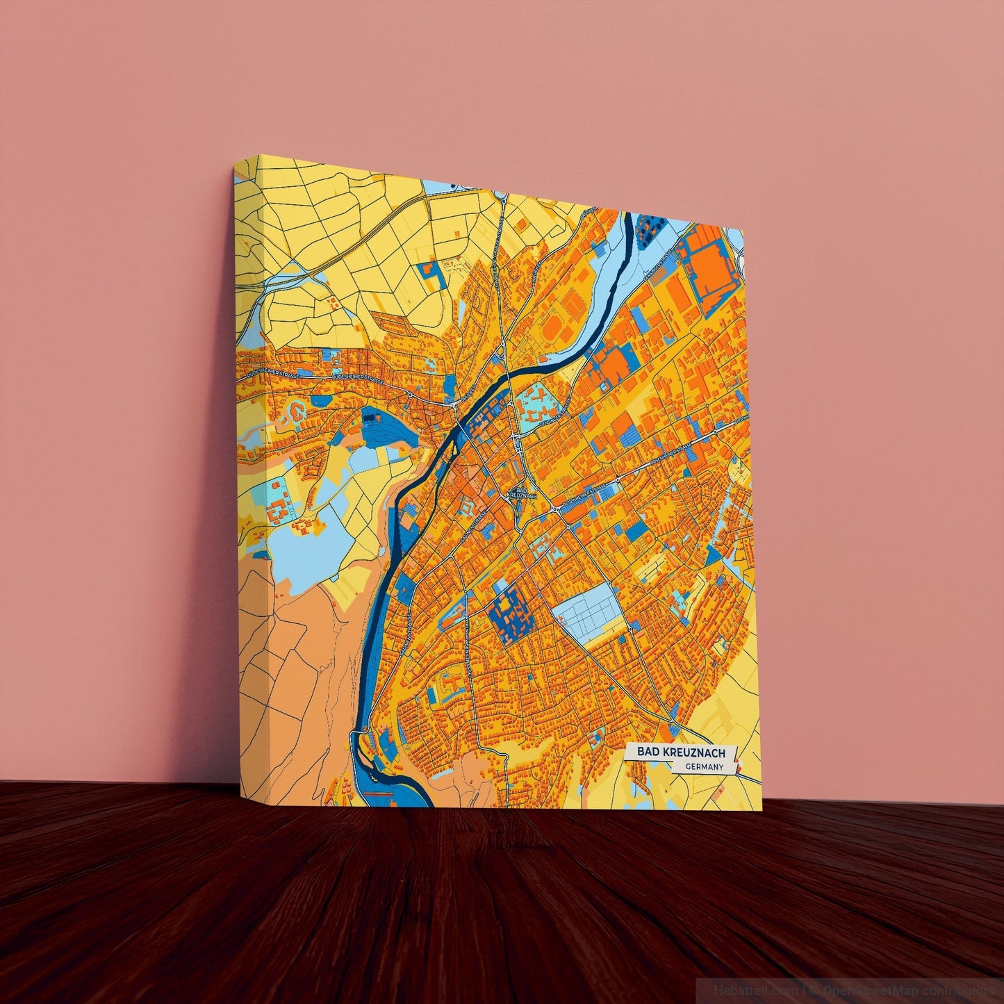 Bad Kreuznach Germany Colorful City Map Canvas Print