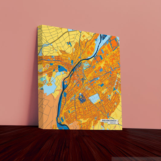 Bad Kreuznach Germany Colorful City Map Canvas Print