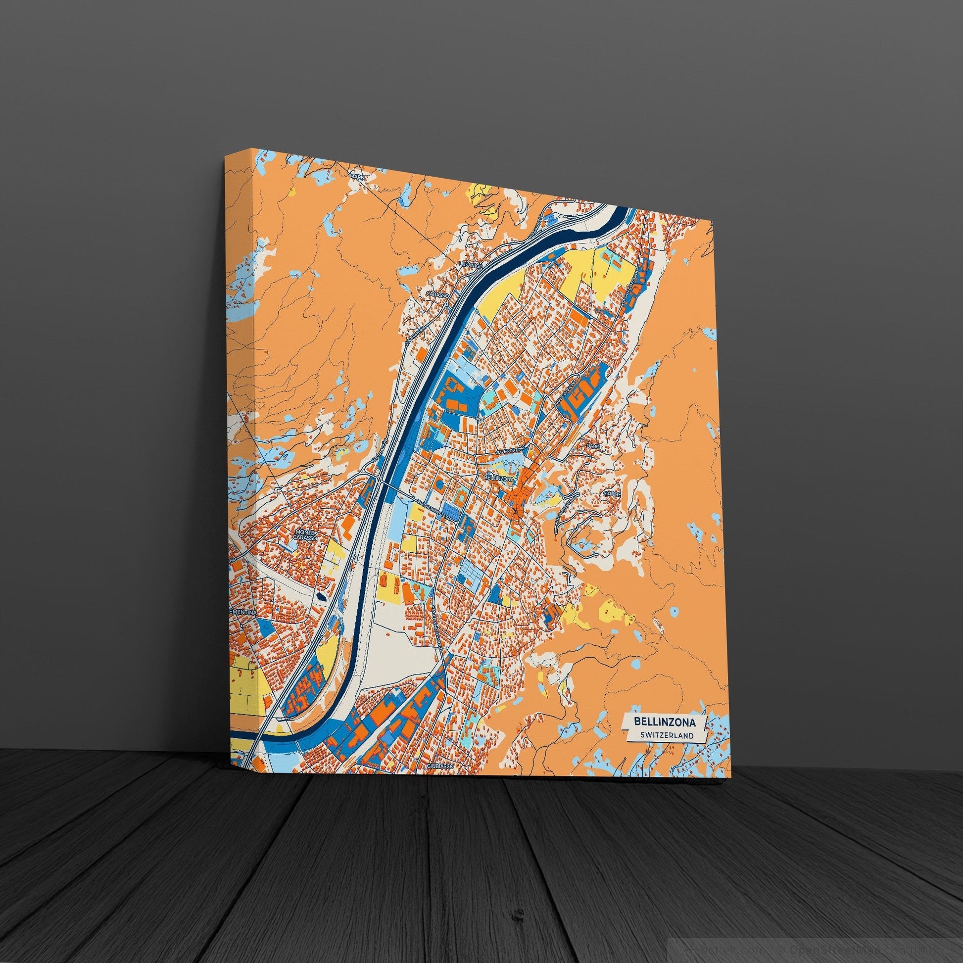 Bellinzona Switzerland Colorful City Map Canvas Print