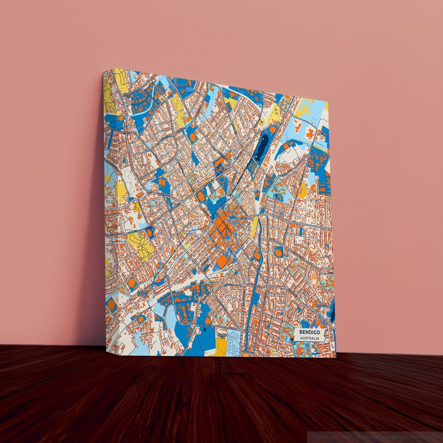 Bendigo Australia Colorful City Map Canvas Print