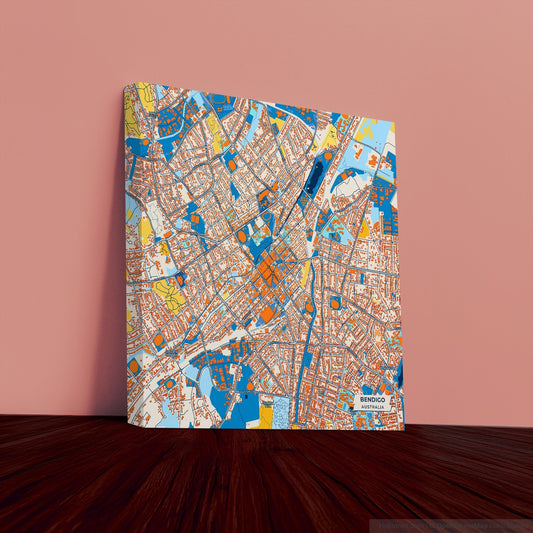 Bendigo Australia Colorful City Map Canvas Print