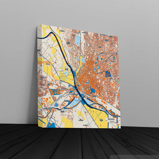 Béziers France Colorful City Map Canvas Print
