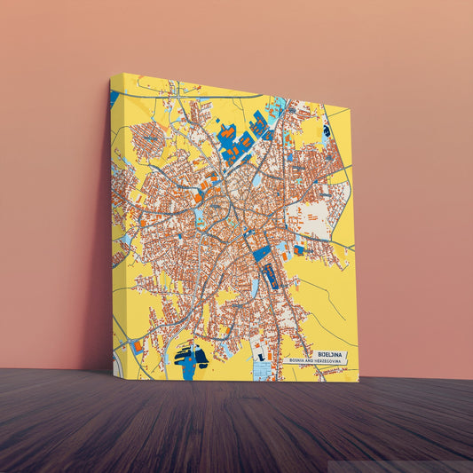 Bijeljina Bosnia And Herzegovina Colorful City Map Canvas Print