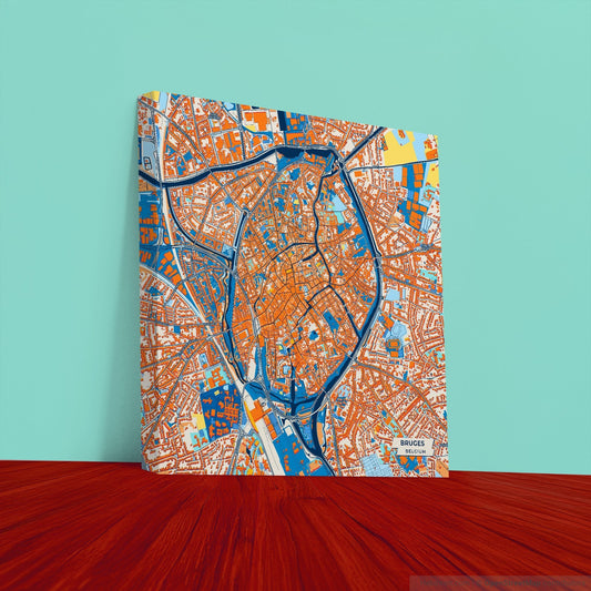 Bruges  Belgium Colorful City Map Canvas Print