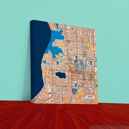 Burien Washington Colorful City Map Canvas Print