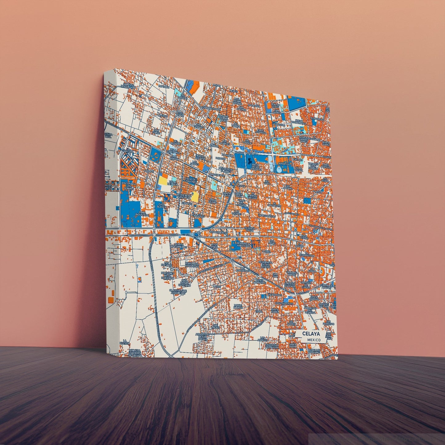 Celaya Mexico Colorful City Map Canvas Print