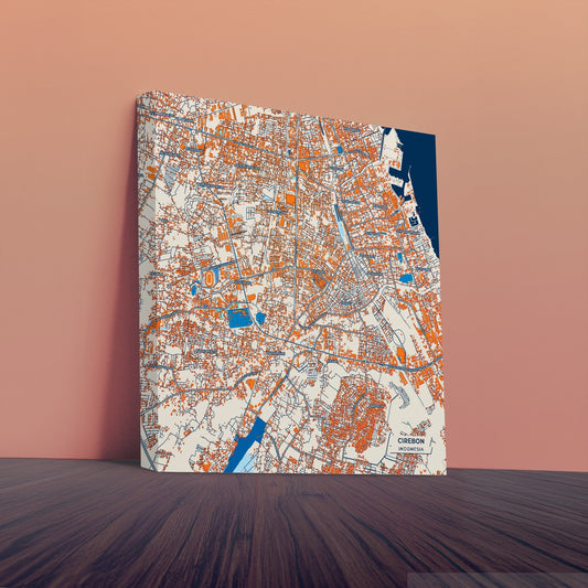 Cirebon Indonesia Colorful City Map Canvas Print