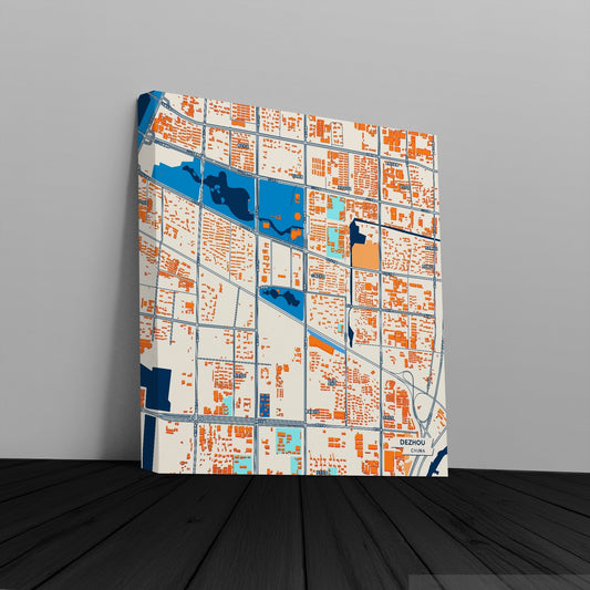 Dezhou China Colorful City Map Canvas Print