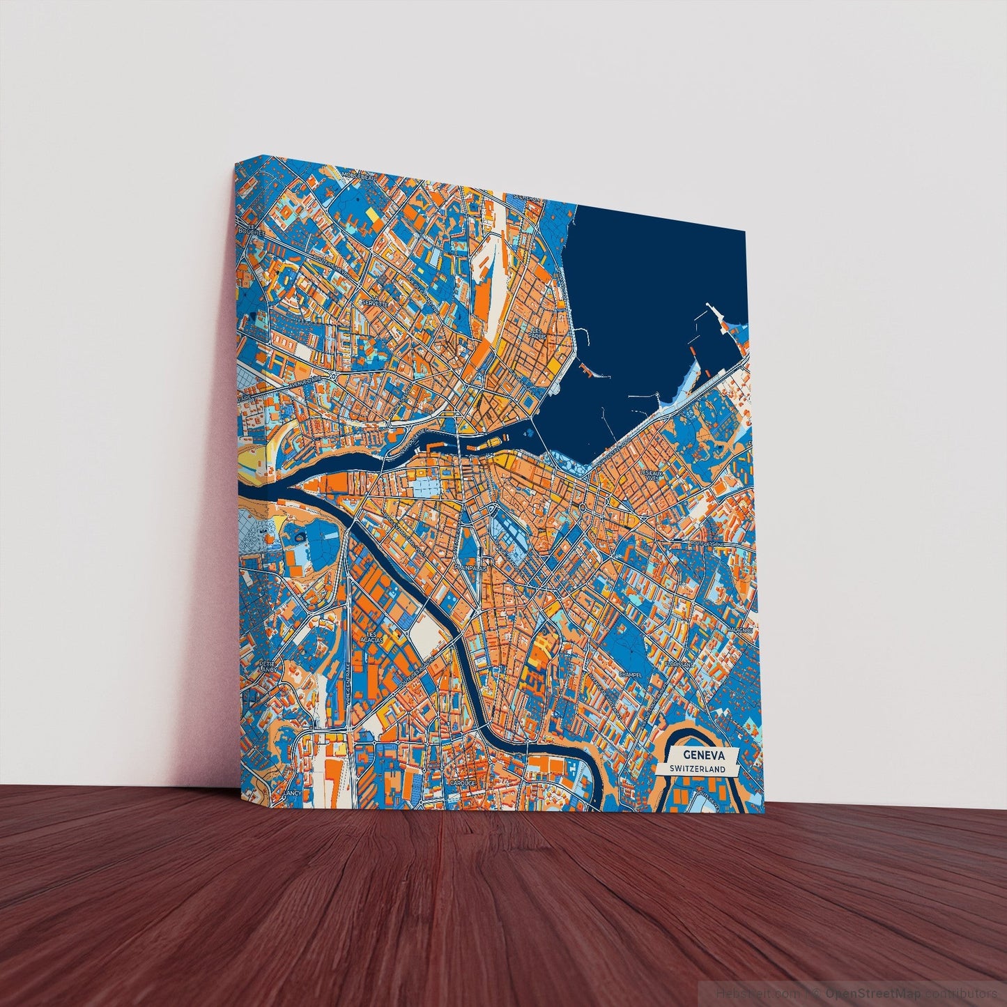 Genf Switzerland Colorful City Map Canvas Print