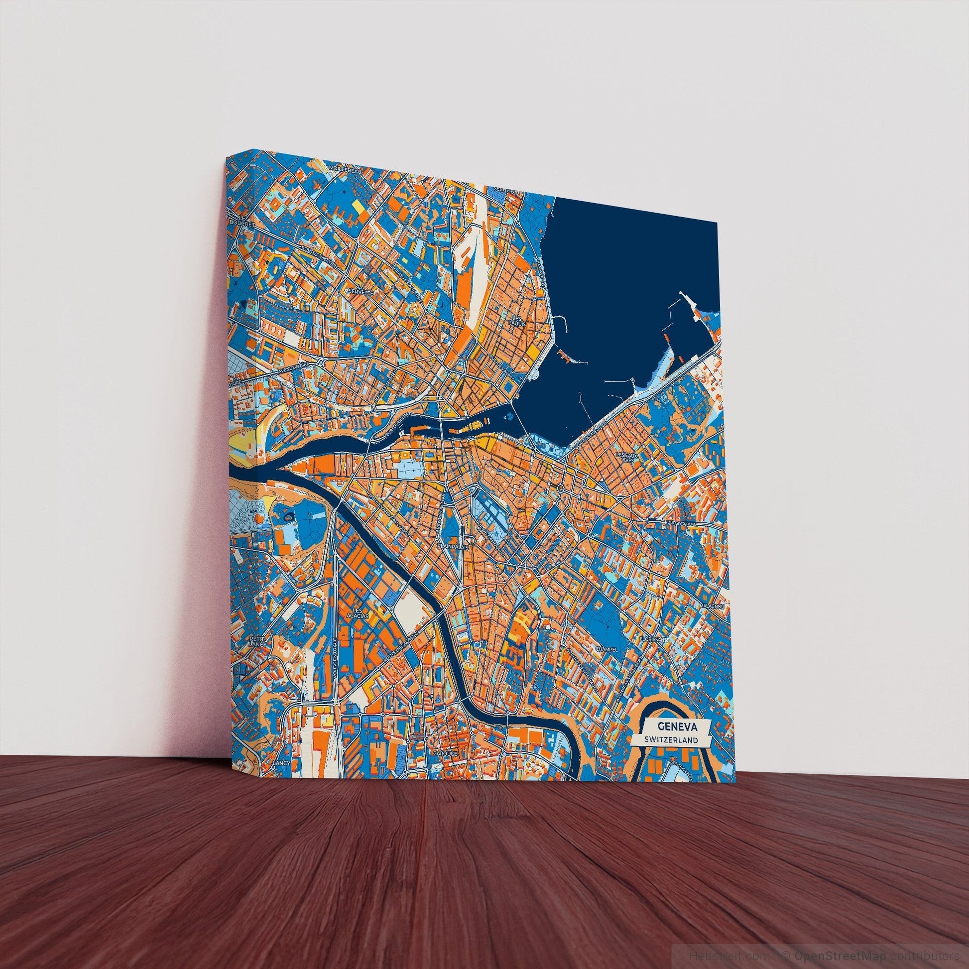 Genf Switzerland Colorful City Map Canvas Print