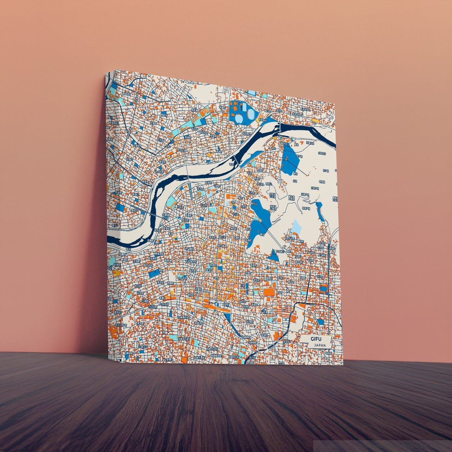 Gifu Japan Colorful City Map Canvas Print