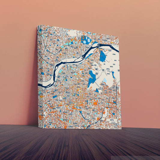 Gifu Japan Colorful City Map Canvas Print