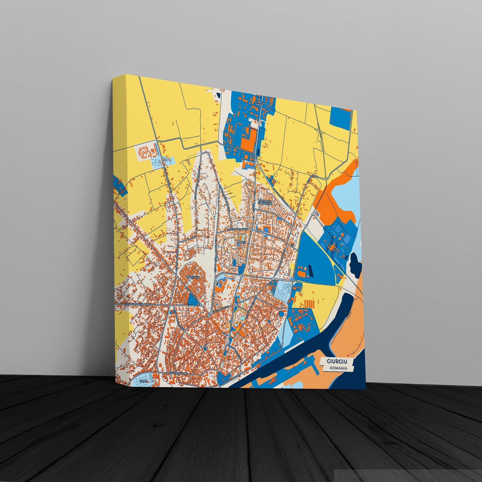 Giurgiu Romania Colorful City Map Canvas Print