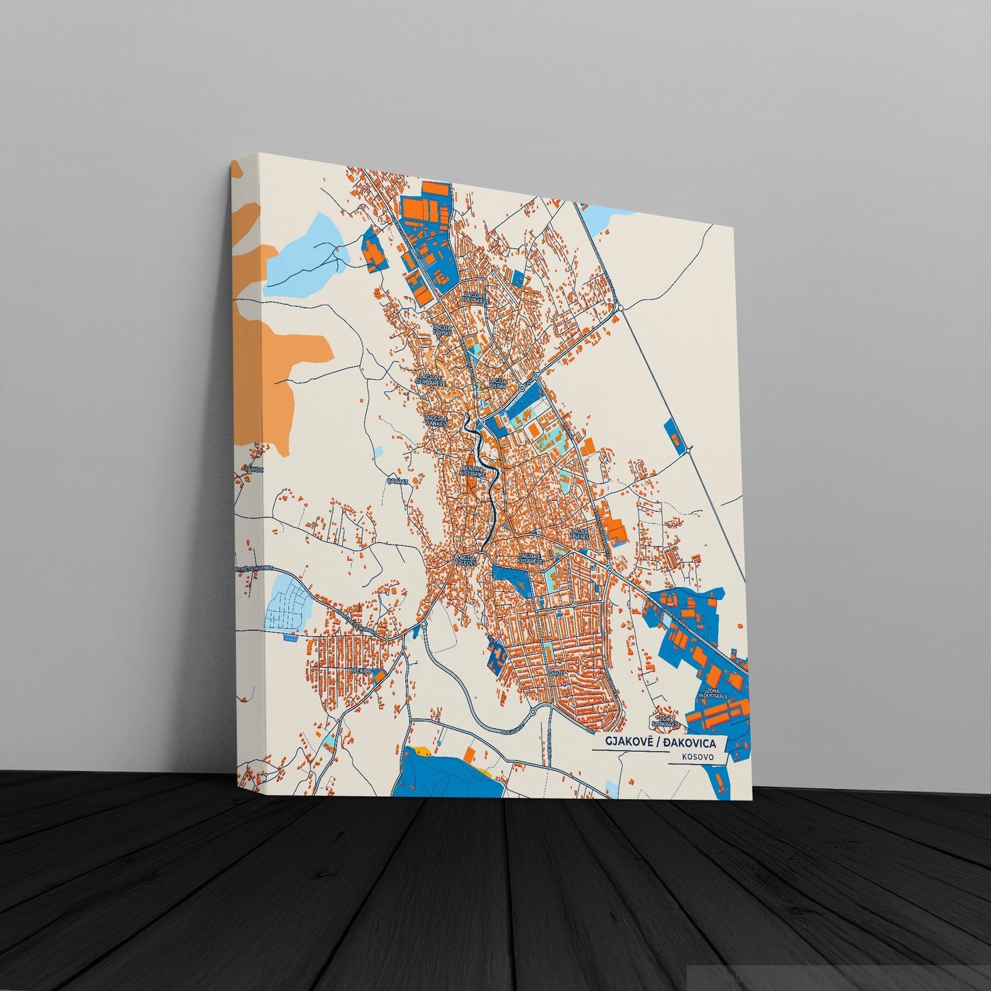 Gjakovë Kosovo Colorful City Map Canvas Print