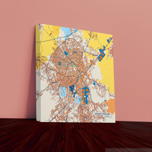 Gjilani Kosovo Colorful City Map Canvas Print