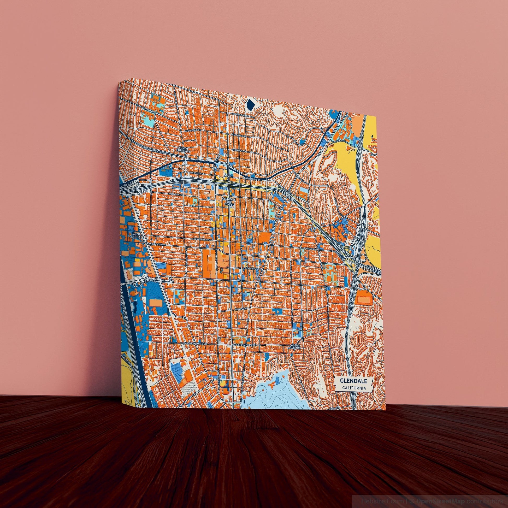 Glendale California Colorful City Map Canvas Print