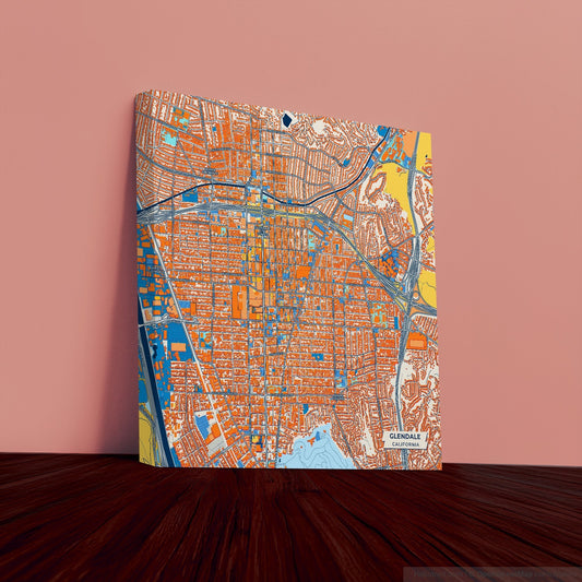 Glendale California Colorful City Map Canvas Print
