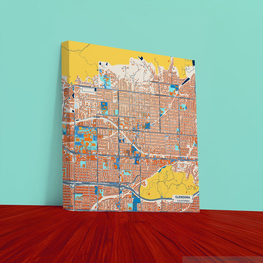Glendora California Colorful City Map Canvas Print