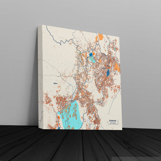 Gondar Ethiopia Colorful City Map Canvas Print
