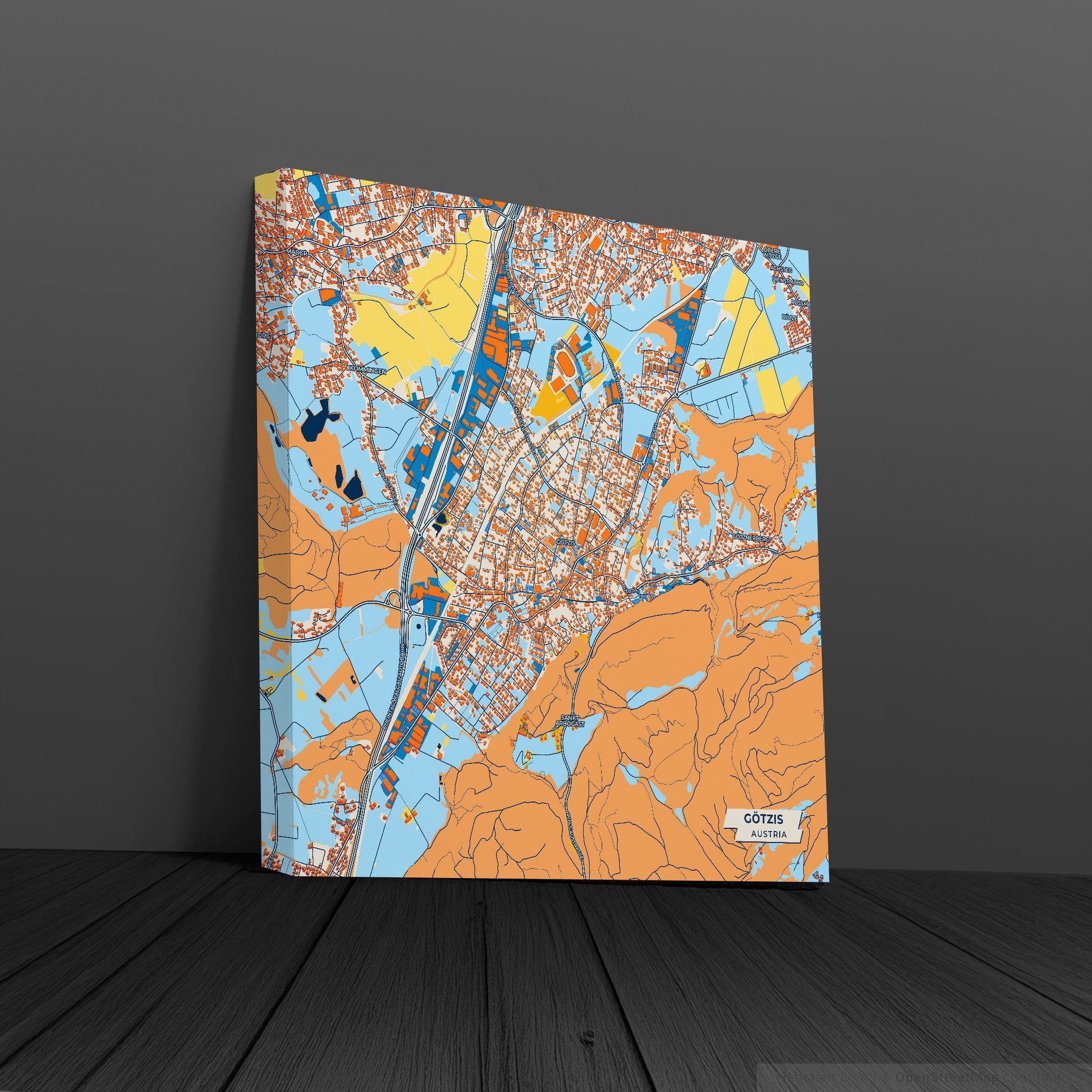 Götzis Austria Colorful City Map Canvas Print