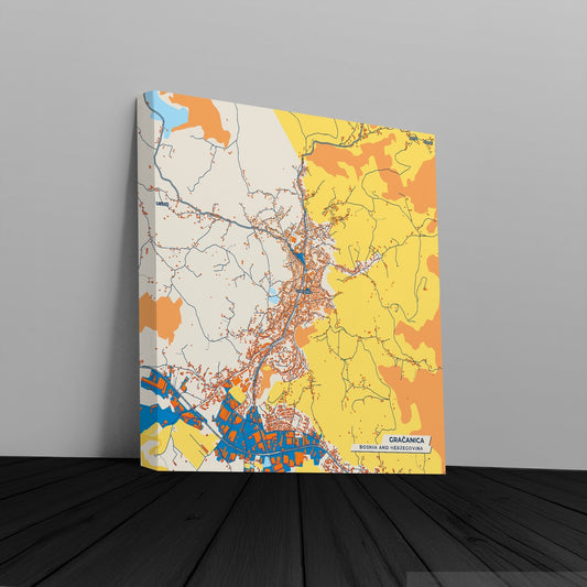 Gračanica Bosnia And Herzegovina Colorful City Map Canvas Print