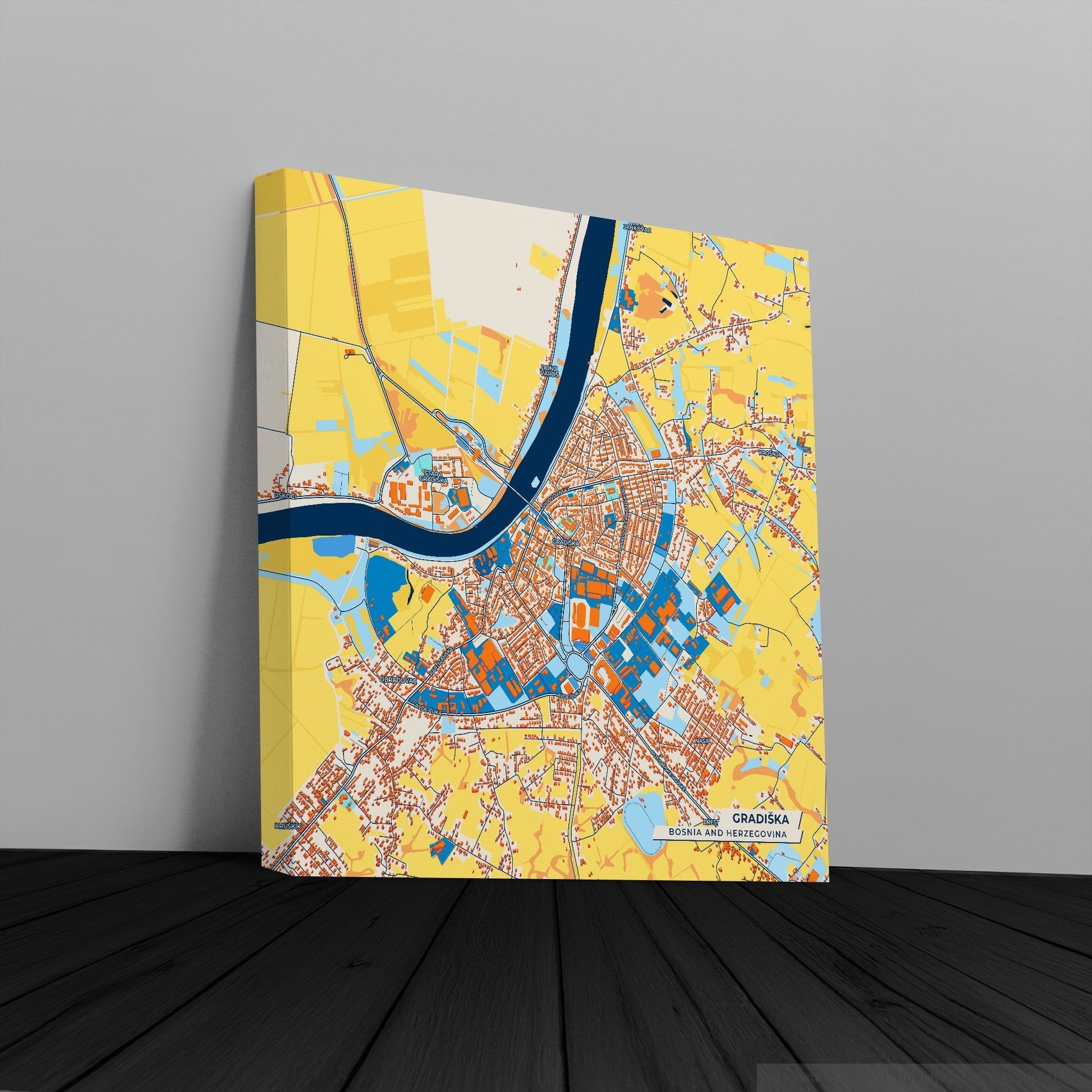 Gradiška Bosnia And Herzegovina Colorful City Map Canvas Print