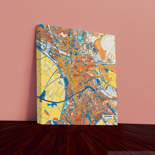 Granada Spain Colorful City Map Canvas Print