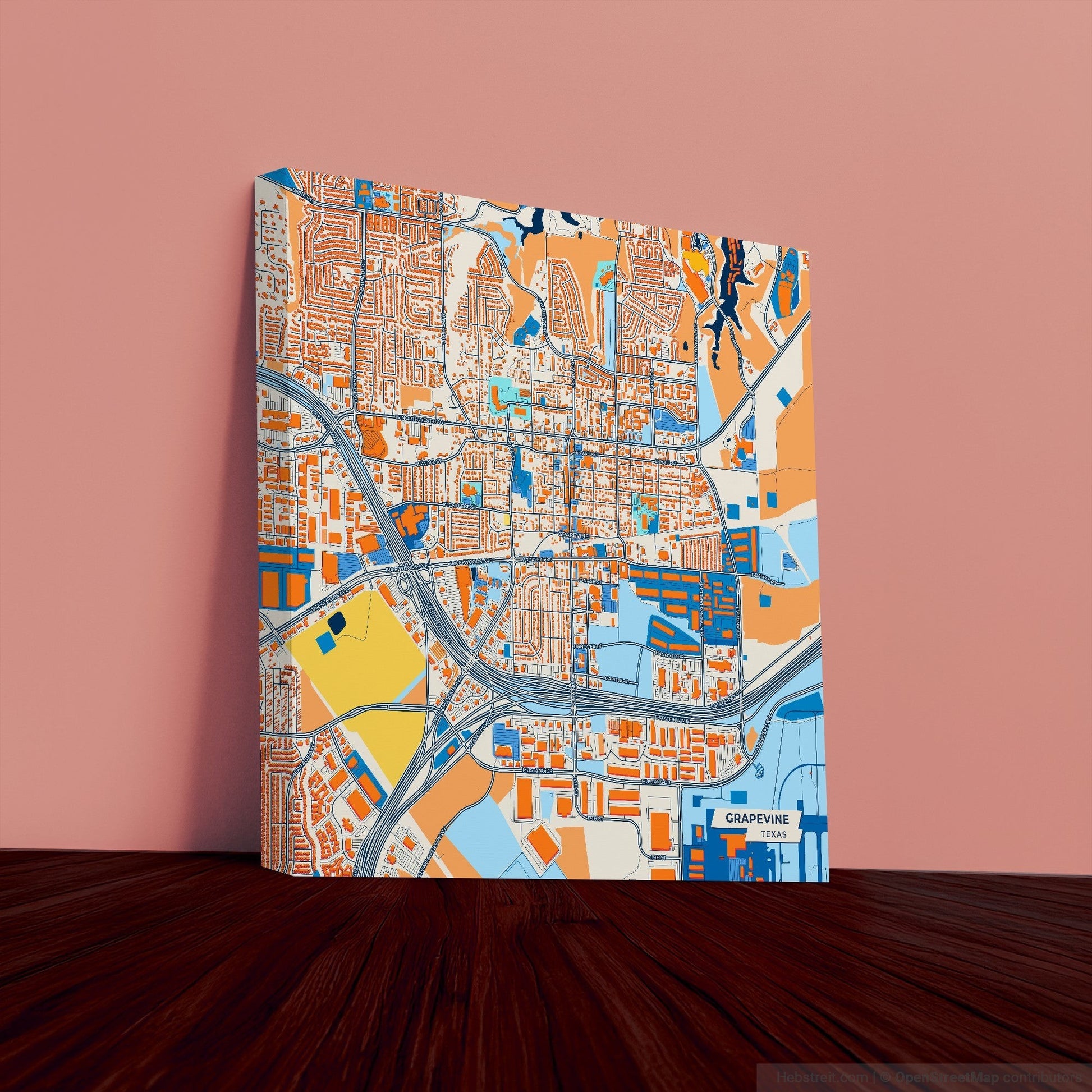 Grapevine Texas Colorful City Map Canvas Print