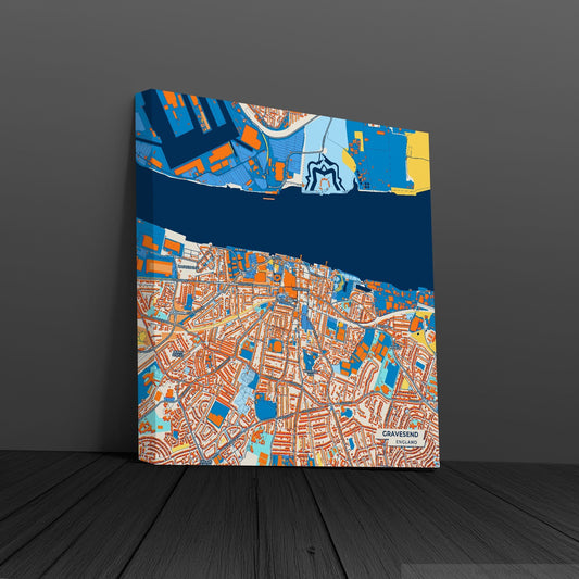 Gravesend England Colorful City Map Canvas Print