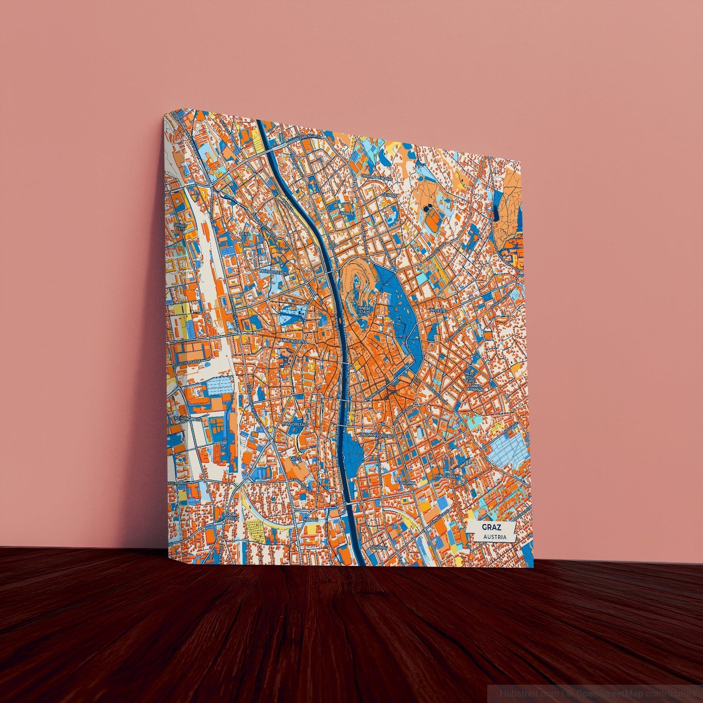 Graz Austria Colorful City Map Canvas Print