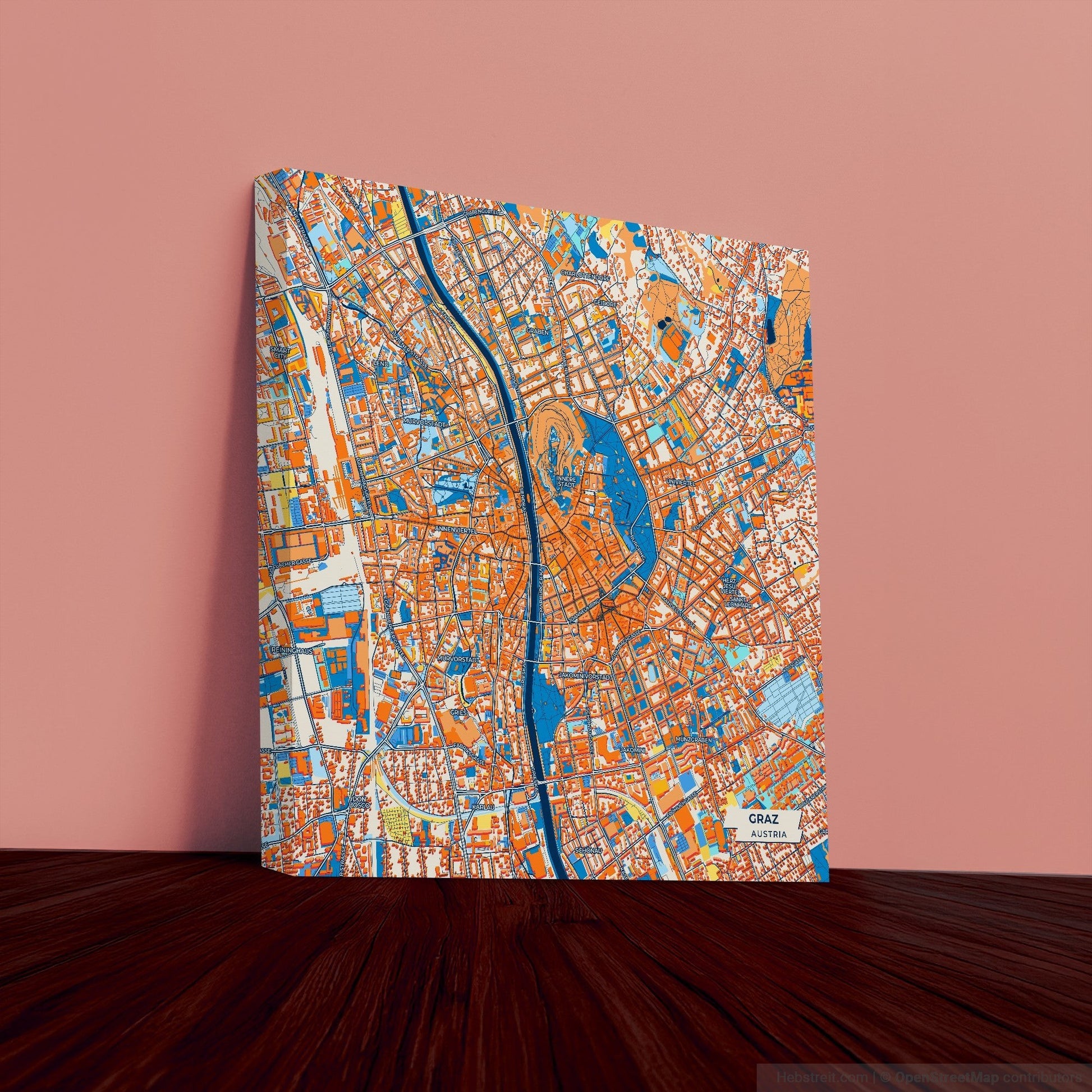 Graz Austria Colorful City Map Canvas Print