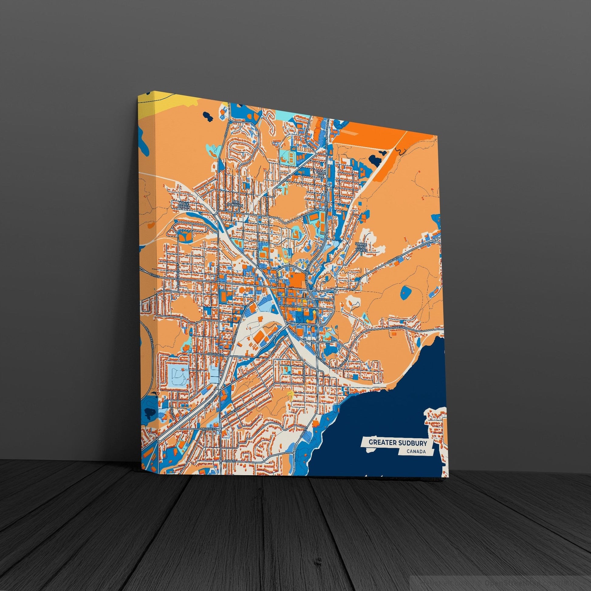 Greater Sudbury Canada Colorful City Map Canvas Print