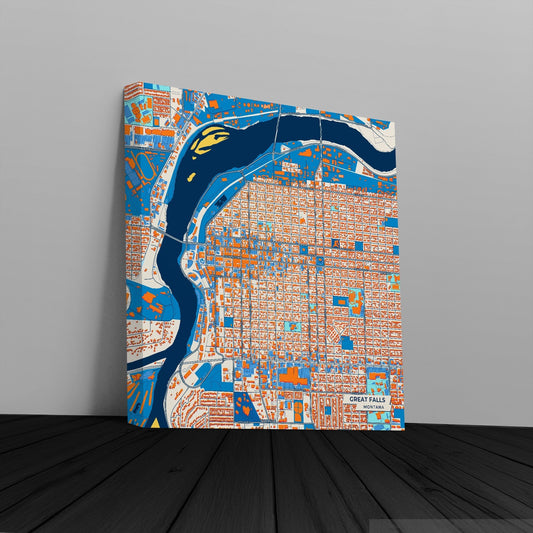 Great Falls Montana Colorful City Map Canvas Print