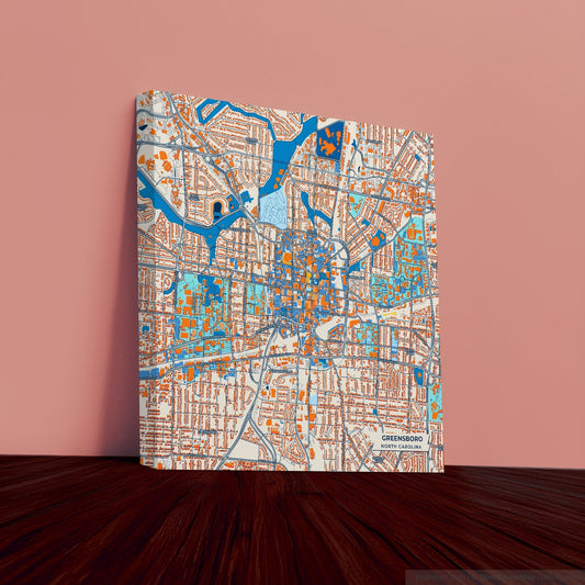 Greensboro North Carolina Colorful City Map Canvas Print