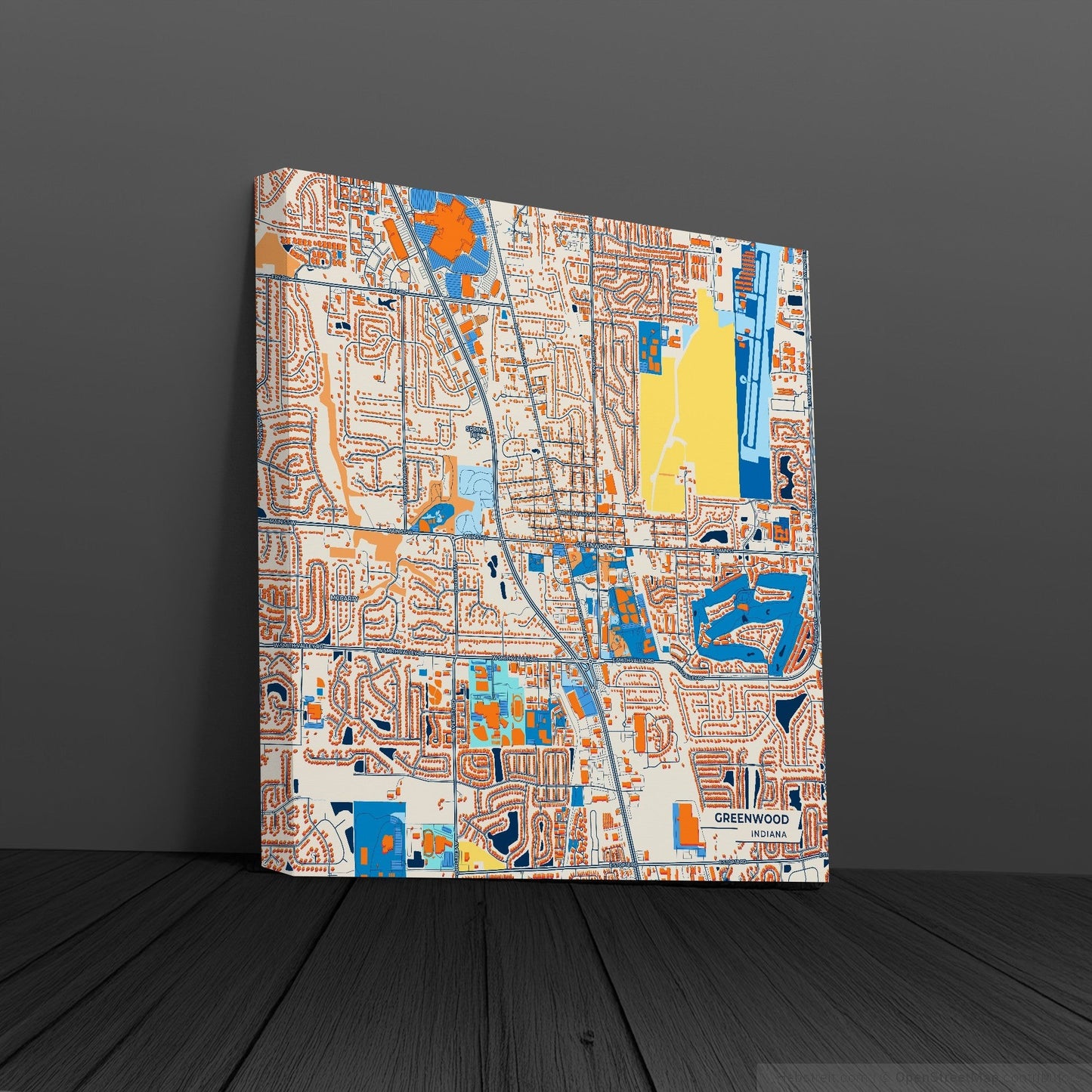 Greenwood Indiana Colorful City Map Canvas Print