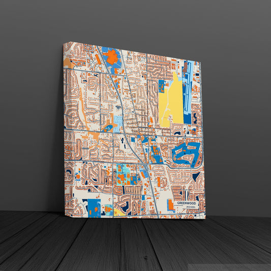 Greenwood Indiana Colorful City Map Canvas Print