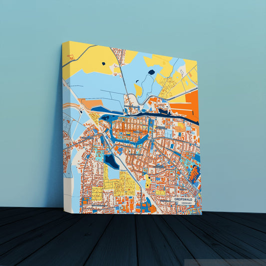 Greifswald Germany Colorful City Map Canvas Print