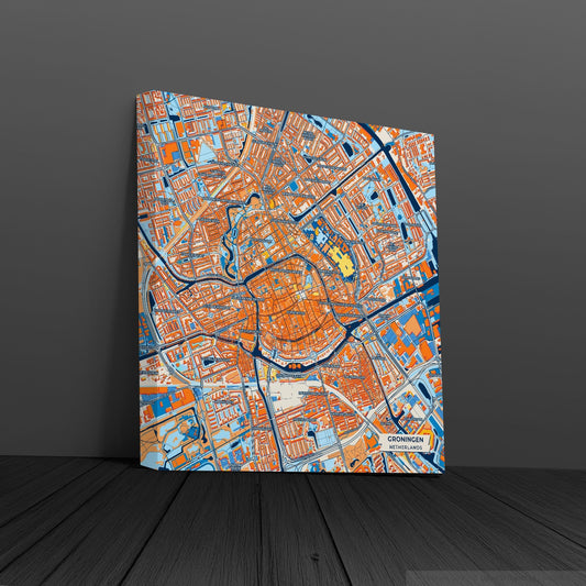 Groningen Netherlands Colorful City Map Canvas Print