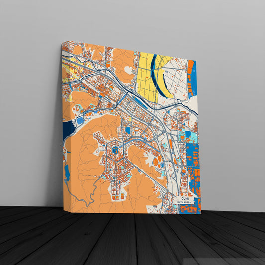 Gumi South Korea Colorful City Map Canvas Print