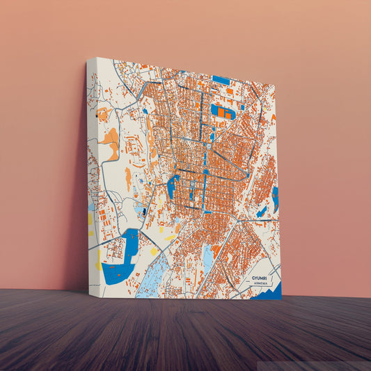 Gyumri Armenia Colorful City Map Canvas Print