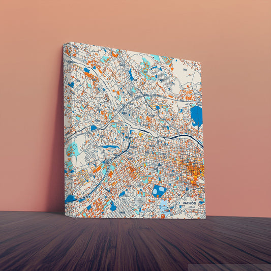 Hachiōji Japan Colorful City Map Canvas Print