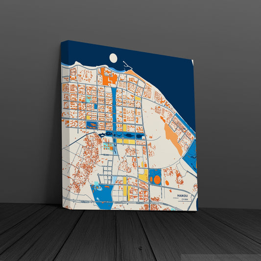 Haikou China Colorful City Map Canvas Print