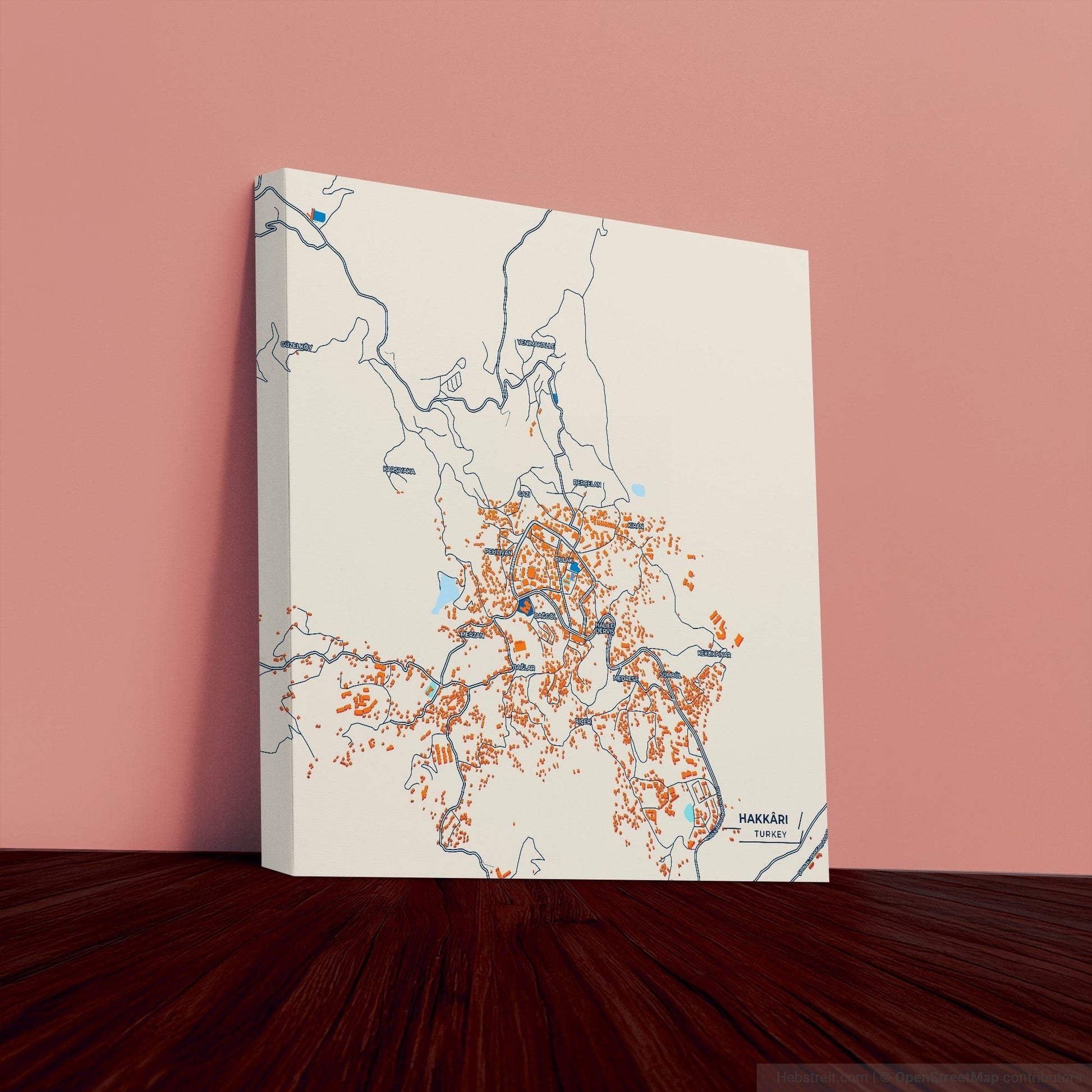 Hakkari Turkey Colorful City Map Canvas Print
