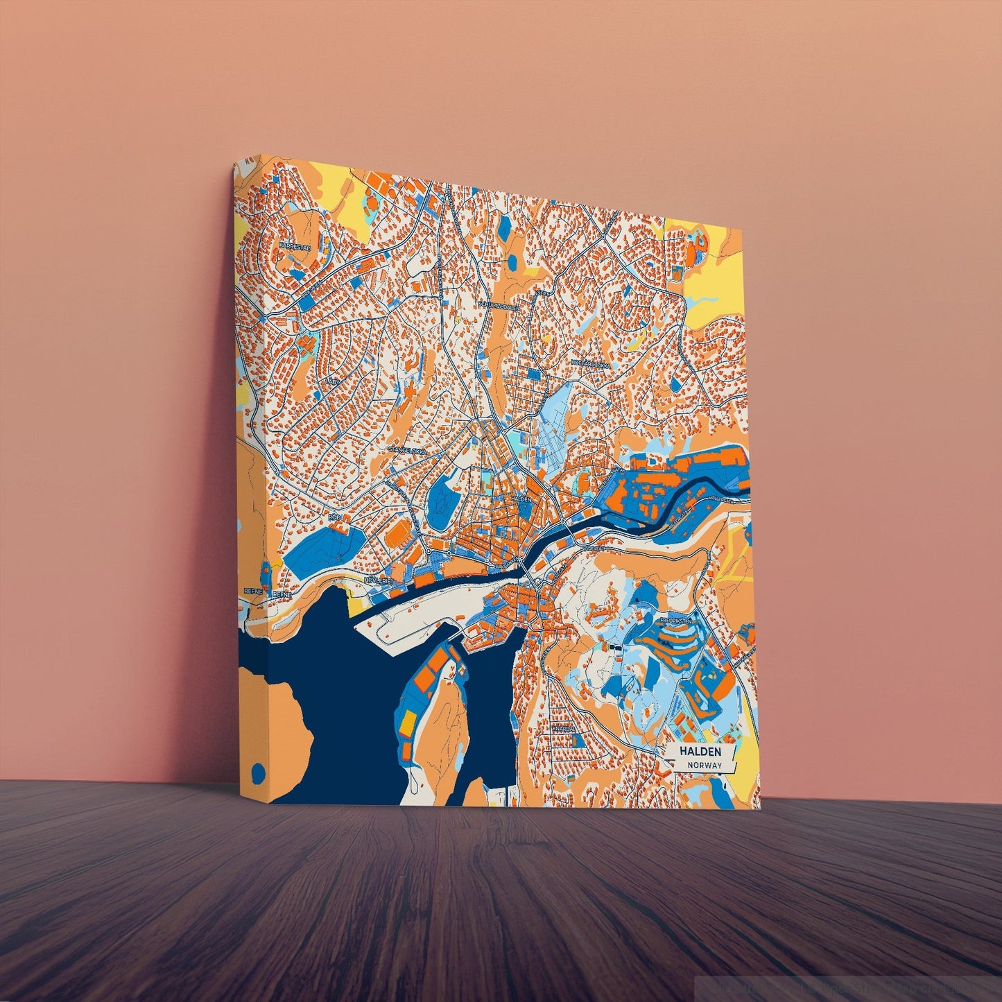 Halden Norway Colorful City Map Canvas Print