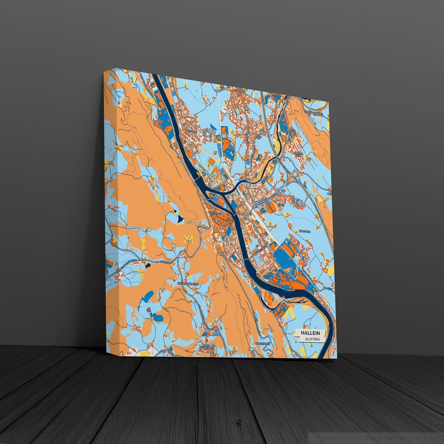 Hallein Austria Colorful City Map Canvas Print